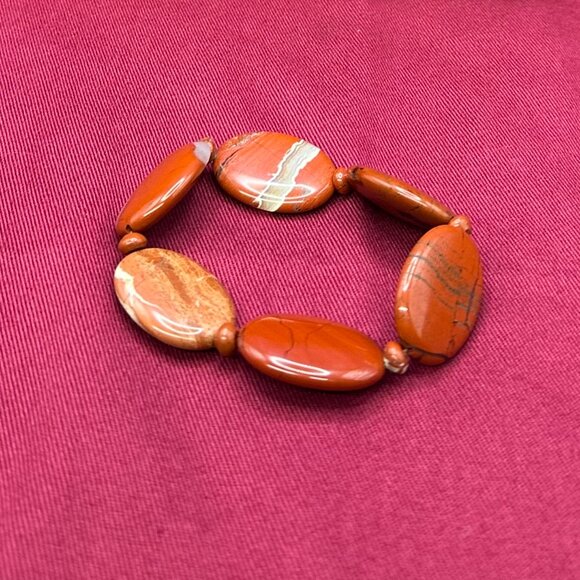 Genuine Red Jasper Stretch Bracelet Large Polished Jasper Stones - Picture 5 of 12